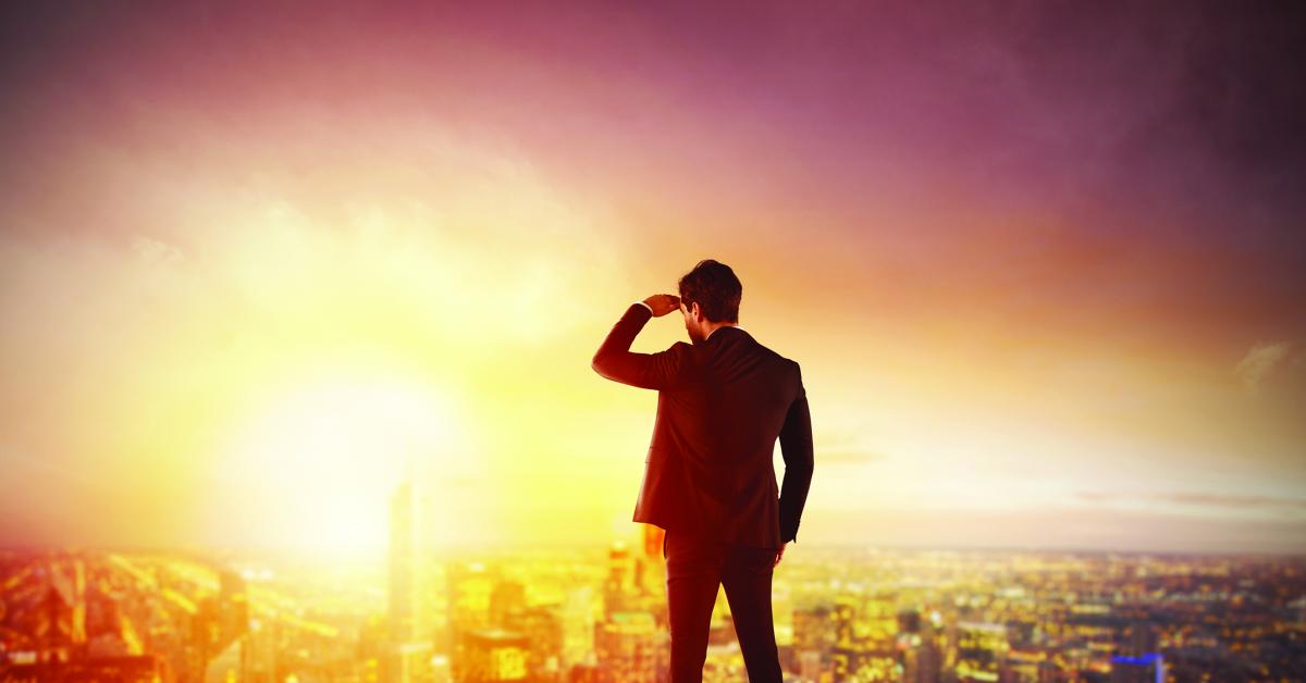 Man looking into the future