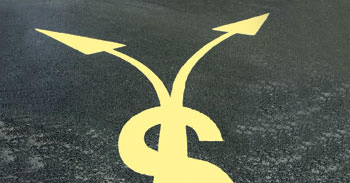 dollar sign, fork in the road
