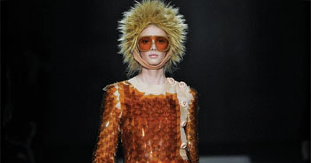 Miuccia Prada frock of paillettes and snakeskin
