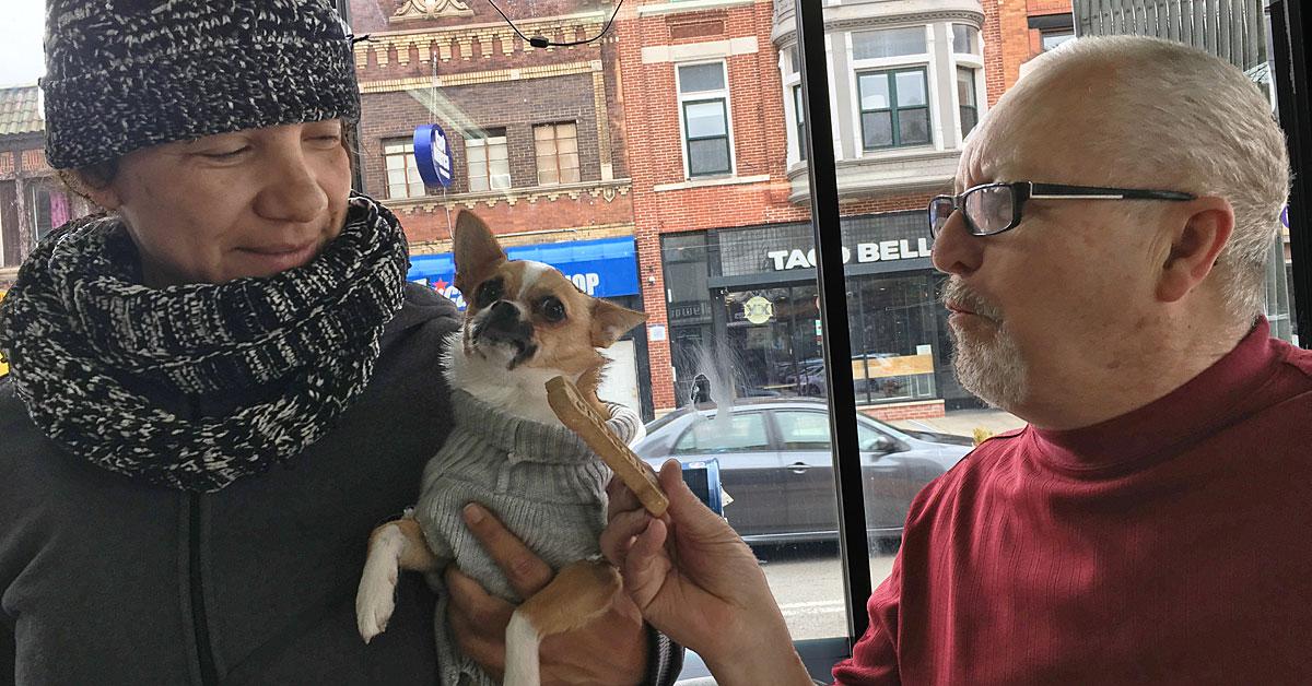 hollywood cleaners tims shot phil gives dog treat to customers dog img 4309 web