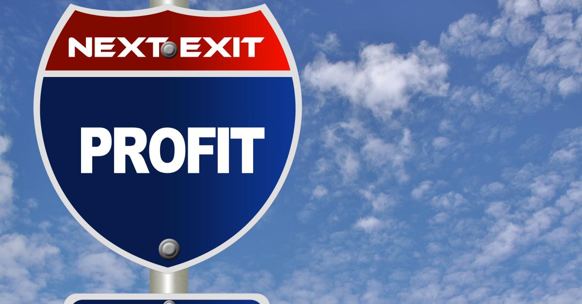 Roadside sign pointing to profitability