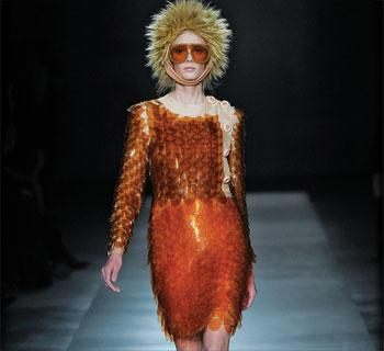 Miuccia Prada frock of paillettes and snakeskin