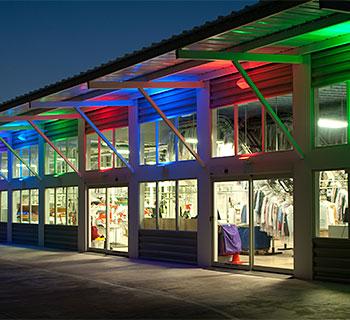 Rainbow Cleaners nighttime exterior